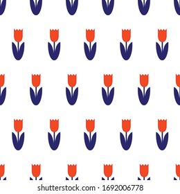 Seamless ditsy spring pattern with cute flowers tulips. Vector.
