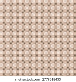 Seamless dobby weave gingham pattern featuring a classic checkered design in earthy brown and soft beige tones, ideal for fabric textures, wallpapers, and apparel backgrounds.