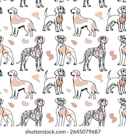 Patrón de arte de perro sin fisuras con dibujo de línea mínima. Patrón de dibujo de perro continuo en formato de Vector