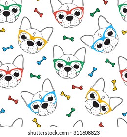 Seamless dog doodle hipster pattern. 
