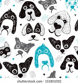 Seamless dog illustration set decorative background pattern in vector