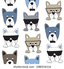 seamless dog pattern, cute dog with sunglasses vector illustration