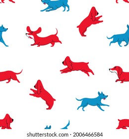 Seamless dog pattern with different dogs in graphic style
