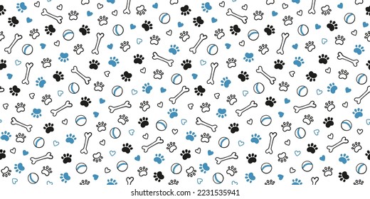 Seamless dog pattern and paw prints  bones  hearts   balls  Cat foot texture  Pattern and doggy pawprint   bones  Dog texture  Hand drawn vector illustration in doodle style white background 