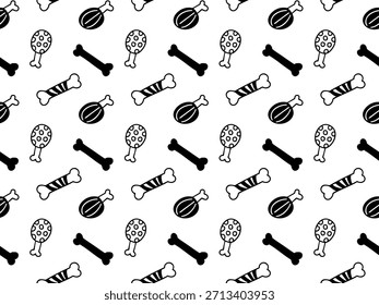 Seamless dog pattern with toys and bones. Hand drawn vector pet background 