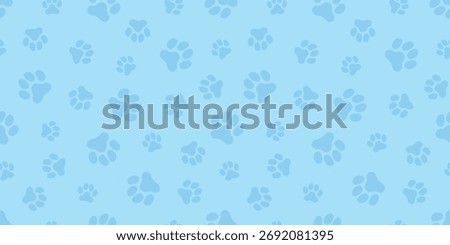 Seamless Dog Paw Pattern – Light Blue Background with Dark Blue Paw Prints, Vector Illustration