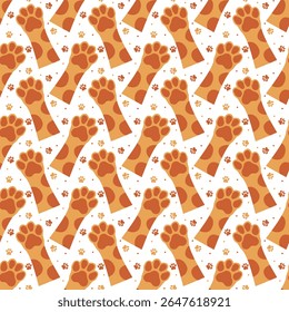 Seamless dog paw pattern. Repeating pet paws and footprints background. domestic animal paw

