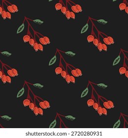 Seamless dogrose berries vector pattern