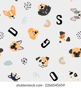 seamless dogs pattern in scandinavian style. Print for kids. Preschool design
