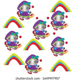 seamless doll and rainbow vector design