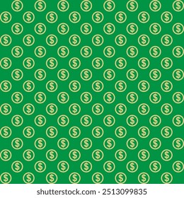 Seamless dollar pattern. Green background. 