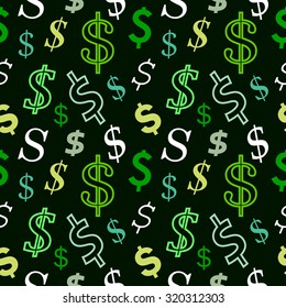 Seamless dollar sign pattern. Contour signs on dark green. Backgrounds & textures shop.