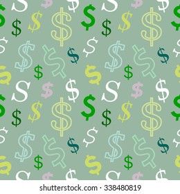 Seamless dollar sign pattern. Contour signs on light green. Backgrounds & textures shop.