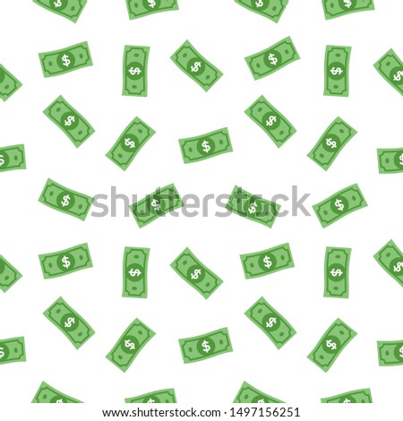 Seamless dollar vector sign, green paper dollar bill symbol pattern