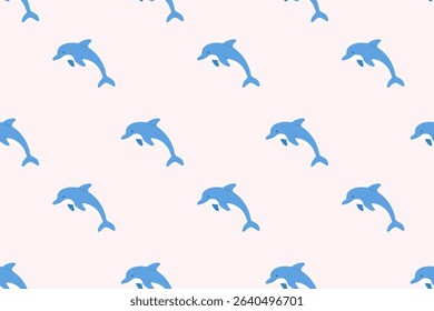 Seamless dolphin pattern on light background with jumping dolphins. Perfect for marine themes, kids content and wrapping design