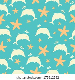 Seamless Dolphin Pattern In Vector