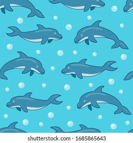 Seamless dolphins pattern for textile, print, fabric, surface design. Dolphins background