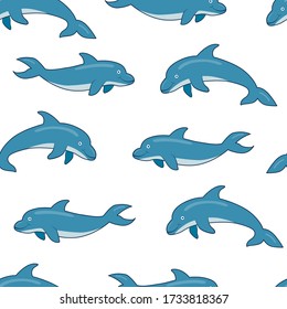 Seamless dolphins pattern for textile, print, fabric, surface design. Dolphins background