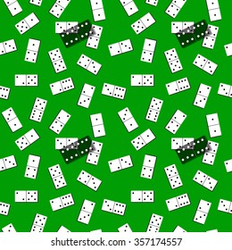 Seamless dominoes pattern on green background. White and black dominoes. Vector illustration