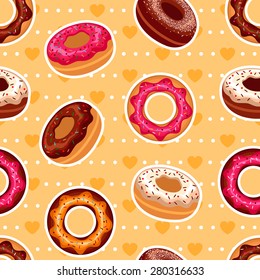 Seamless donut background with various creamy sauces