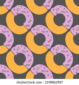 seamless donut pattern. Doodle vector pattern with donut icons. Colored donut background