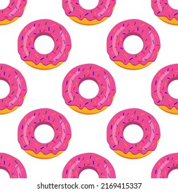 seamless donut pattern with pink glaze. vector illustration on a white background.