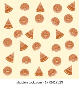 Patrón de donut y pizza sin soldadura, icono de donut, icono de pizza
