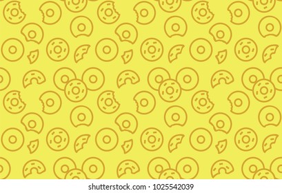 Seamless donuts pattern,  seamless vector print with various donuts, including bitten, abstract decorative background on a theme of food, baking, holiday, party