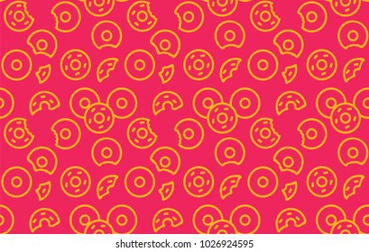 Seamless donuts pattern,
seamless vector print with various donuts, including bitten, abstract decorative background on a theme of food, baking, holiday, party