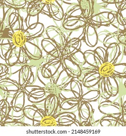 seamless doodle abstract hand drawn flowers  background , greeting card or fabric