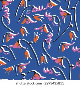 doodle transparente patrón de flor dibujado a mano abstracto en fondo azul