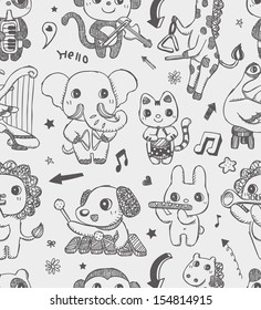 seamless doodle animal music band pattern background