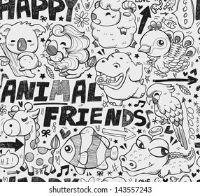 seamless doodle animal pattern