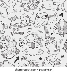 seamless doodle animal pattern 