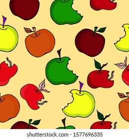 Seamless doodle of apples. Colorful pattern, hand-drawn vector illustration.Can be used on wrapping paper, fabric, background for different images, etc.