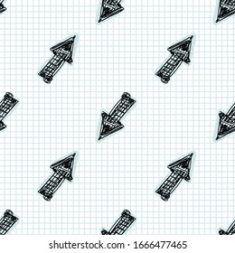 Seamless doodle arrow sketches vector pattern. Simple hand drawn narrow scribble pointers. Symbol sign backdrop for direction, option, path way turn concept. Business sketch note check paper texture.