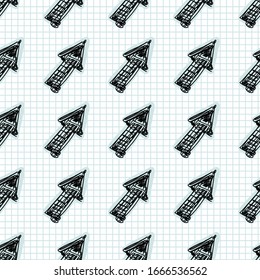 Seamless doodle arrow sketches vector pattern. Simple hand drawn upward scribble pointers. Symbol sign backdrop for direction, option, path way up concept. Business sketch note check paper texture.