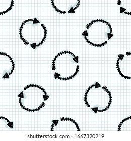 Seamless doodle arrow sketches vector pattern. Simple hand drawn narrow scribble pointers. Symbol sign backdrop for direction, option, u turn reverse concept. Business sketch note check paper texture.