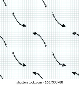 Seamless doodle arrow sketches vector pattern. Simple hand drawn narrow scribble pointers. Symbol sign backdrop for direction, option, path way turn concept. Business sketch note check paper texture.