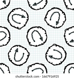 Seamless doodle arrow sketches vector pattern. Simple hand drawn narrow scribble pointers. Symbol sign backdrop for direction, option, u turn reverse concept. Business sketch note check paper texture.