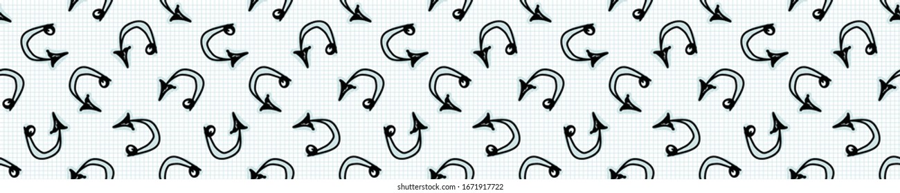 Nahtlose Pfeiltasten skizzieren die Grenzmuster der Vektorillustration. Einfache handgezeichnete, schreibende Zeiger. Symbol Zeichen-Banner für Richtung, Option, Bahn-Weg-Wendekonzept. Business Sketch Note überprüfen Papier Band.
