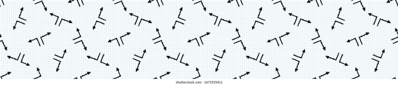 La flecha de doodle sin soldadura esboza un patrón de borde vectorial. Pintores simples dibujantes a mano. Banner de signo de símbolo para la dirección, opción, ruta de giro concepto. Cinta de papel de comprobación de nota de esbozo comercial.
