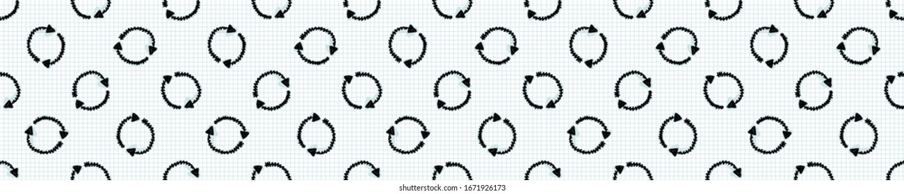 Seamless doodle arrow sketches vector border pattern. Simple hand drawn scribble pointers. Symbol sign banner for direction, option, path way turn concept. Business sketch note check paper ribbon.
