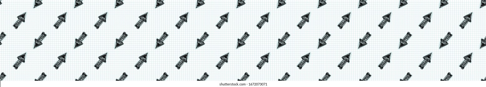 Seamless doodle arrow sketches vector border pattern. Simple hand drawn scribble pointers. Symbol sign banner for direction, option, path way turn concept. Business sketch note check paper ribbon.