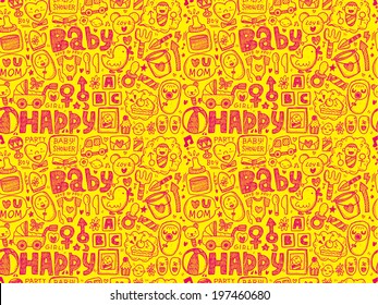 seamless doodle baby pattern