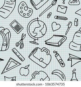 Seamless doodle back to school theme. Vector illustration.