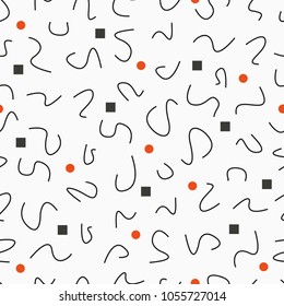 Seamless doodle background with geometric shapes. Vector memphis texture.