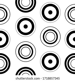 Seamless doodle background with geometric shapes, circles.