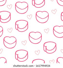 Seamless doodle background with pink hearts for valentines day greeting cards. Hand-drawn hearts in vector. Marmalade sketch.