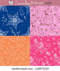 Seamless doodle background set for Christmas or New Year design, vector